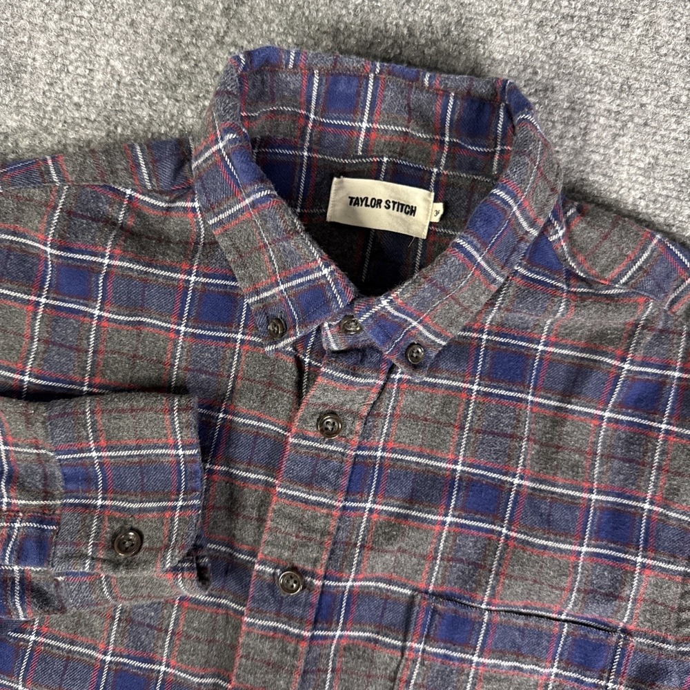 Taylor Stitch The Jack Mens Flannel Long Sleeve Brushed Grey Plaid‎ Shirt XS 36
